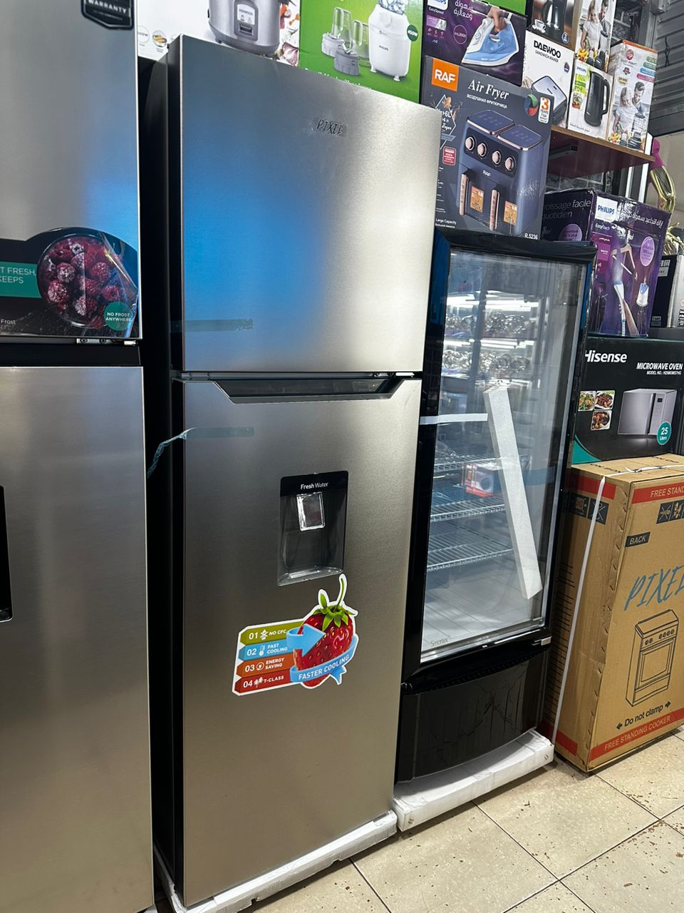 Pixel 358 litres double door fridge with water dispenser, top freezer_0