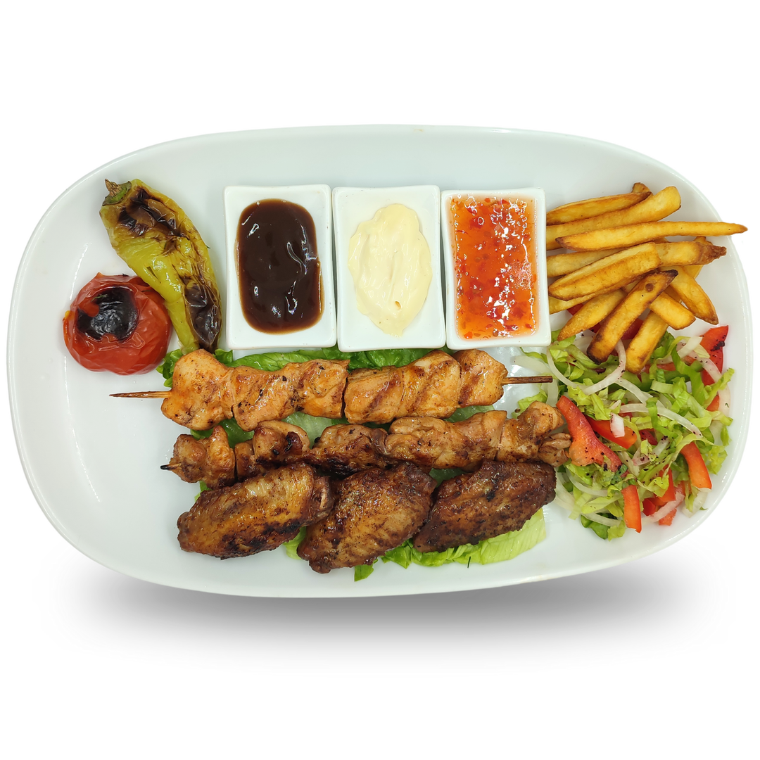 H2- 2 Chicken Sis Kebabs And 3 Chicken Wings
