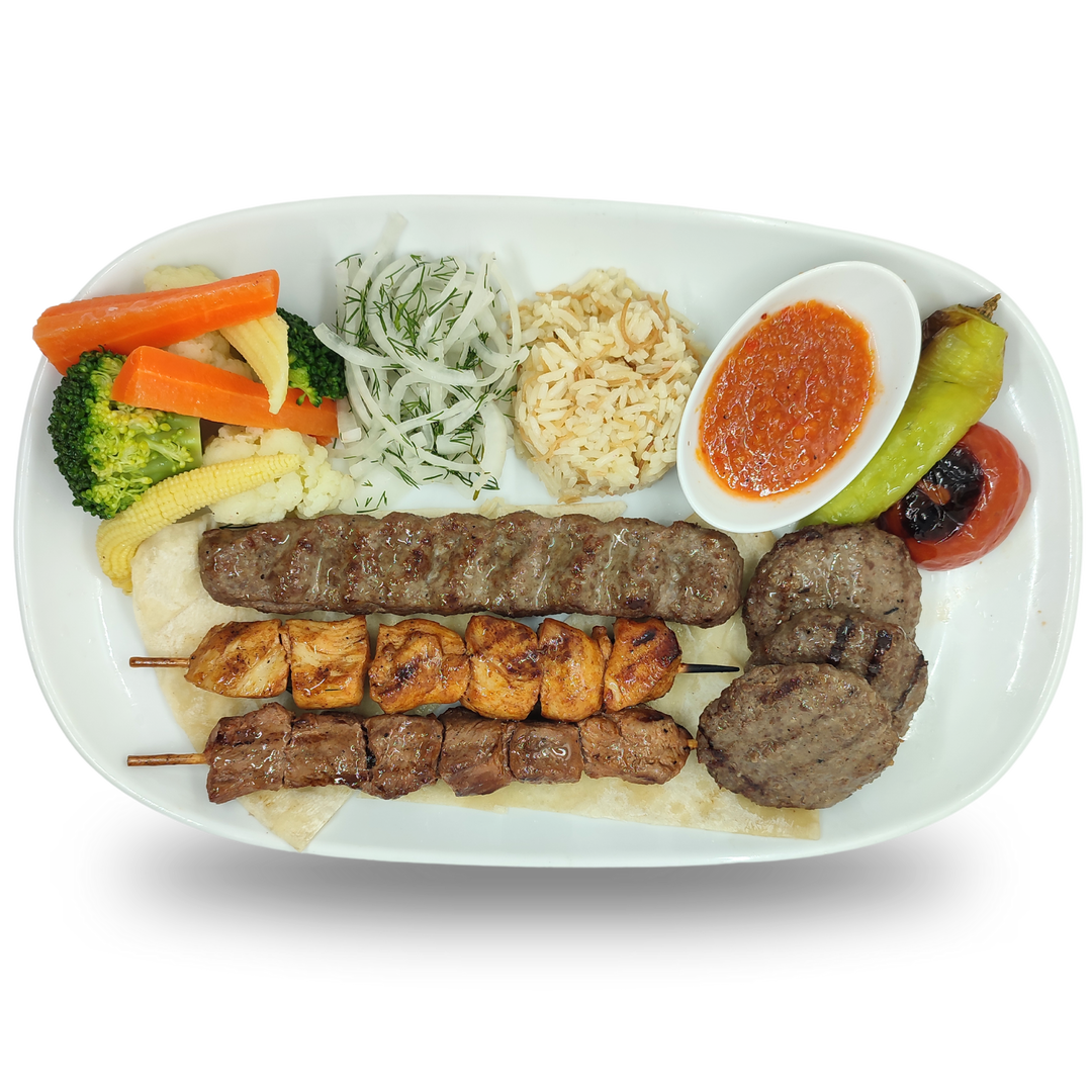 H5- 1 Beef Lule Kebab, 1 Beef Sis Kebab, 1 Chicken Kebab, 3 Meatball
