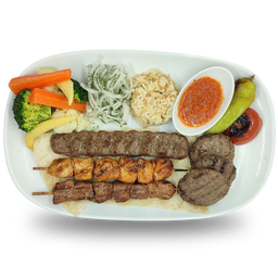 H5- 1 Beef Lule Kebab, 1 Beef Sis Kebab, 1 Chicken Kebab, 3 Meatball
