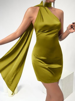 Olive Draped Backless Dress