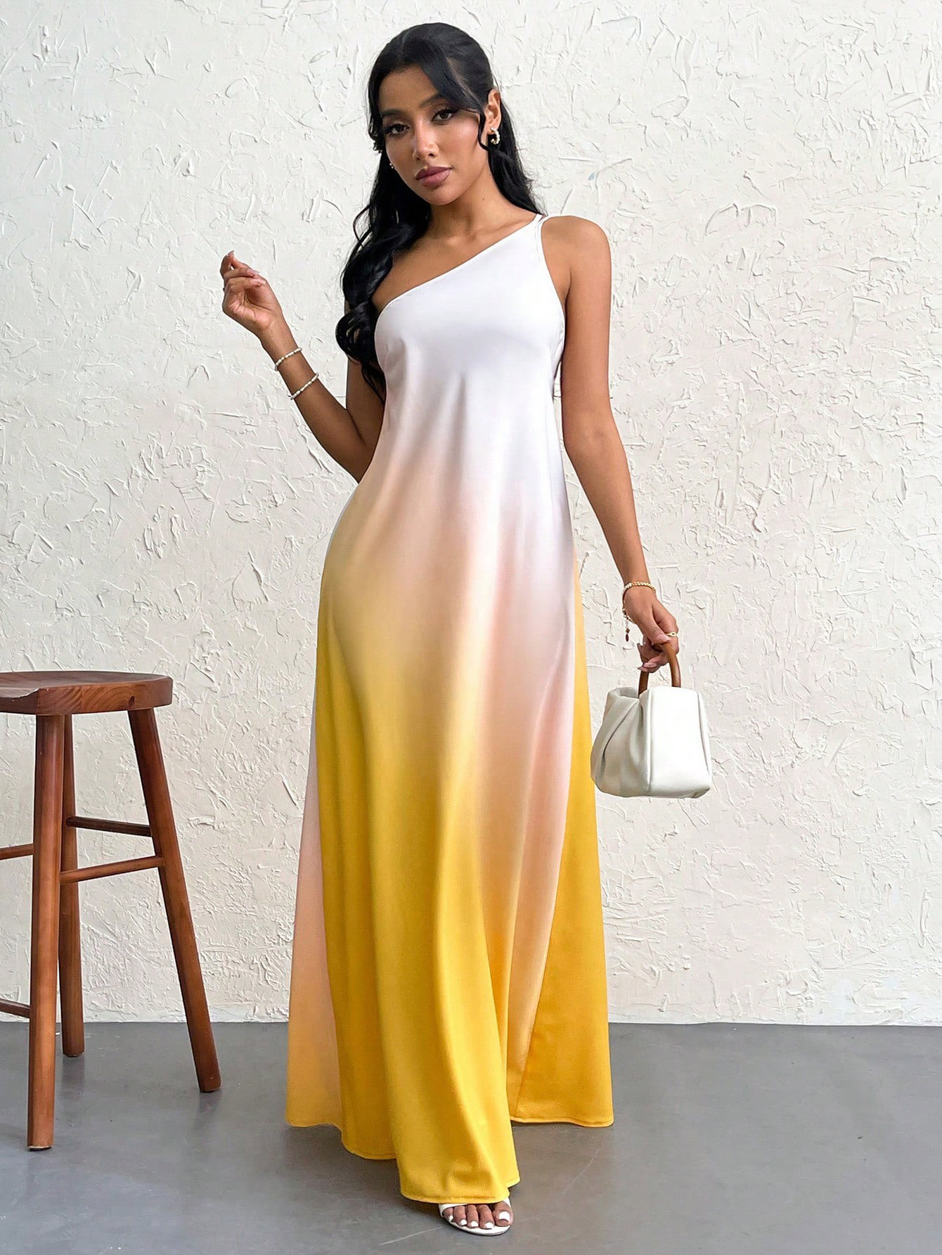 Gradient shoulder knot dress_0