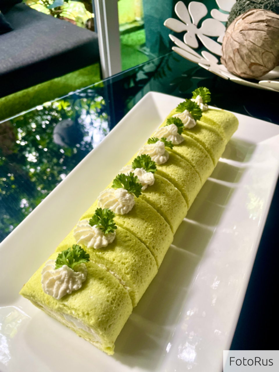 Pandan coconut swiss roll