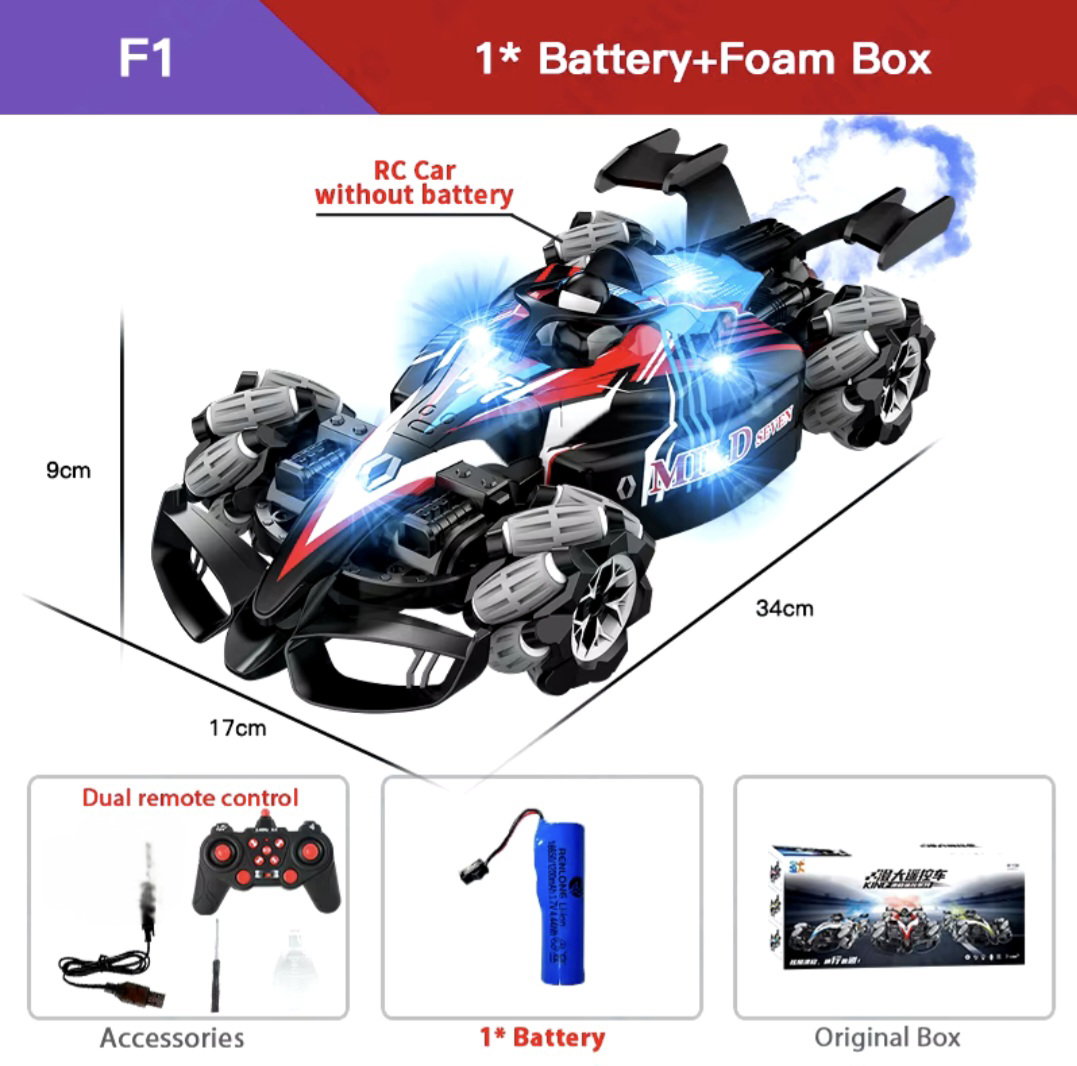 ZWN F1 RC Drift Car avec musique, lumières LED, radio 2.4G, simulation de fumée, voitures de cascade pour enfants_4