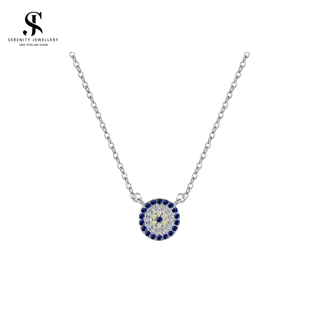 S925 Silver Evil Eye Rhinestone Diamond Necklace _0