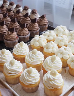 Chocolate cupcake, strawberry cupcake