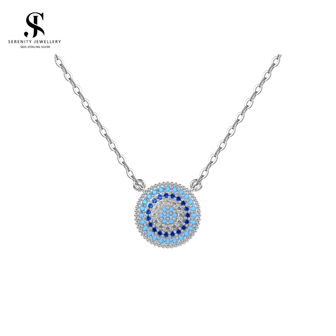 S925 Silver Mystique Gaze Turkish Evil Eye Pendant Necklace with Zirconia Diamonds