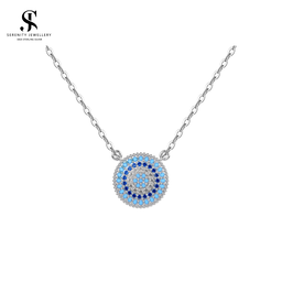 S925 Silver Mystique Gaze Turkish Evil Eye Pendant Necklace with Zirconia Diamonds