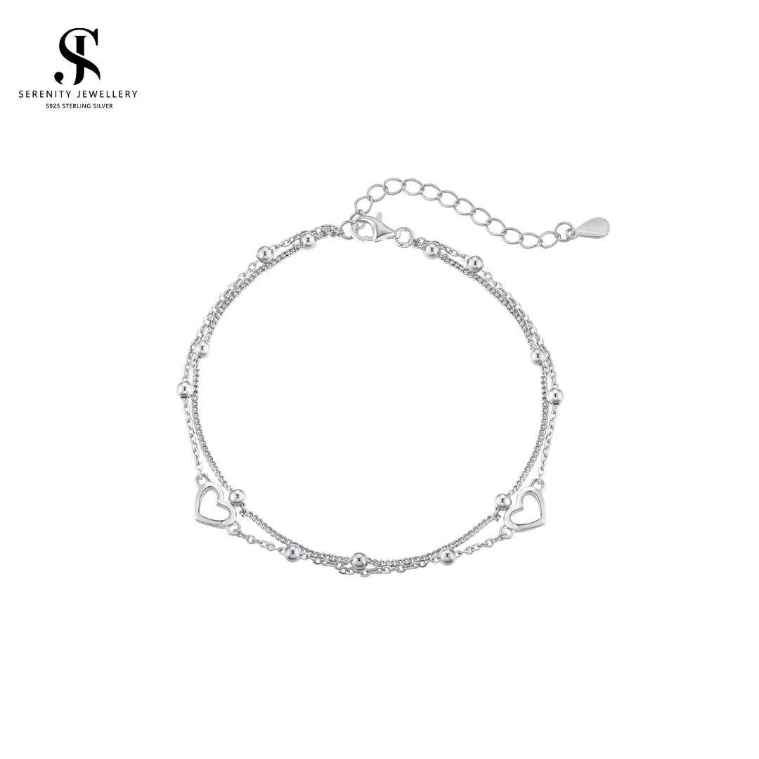 S925 Silver Heart Double Layer Bracelet  _0