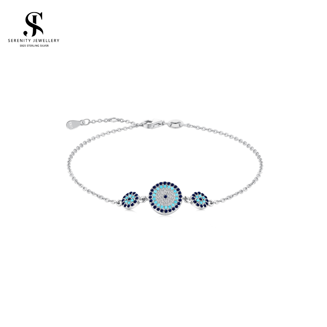S925 Silver Turkish Evil Eye Zirconia Diamond Bracelet _0