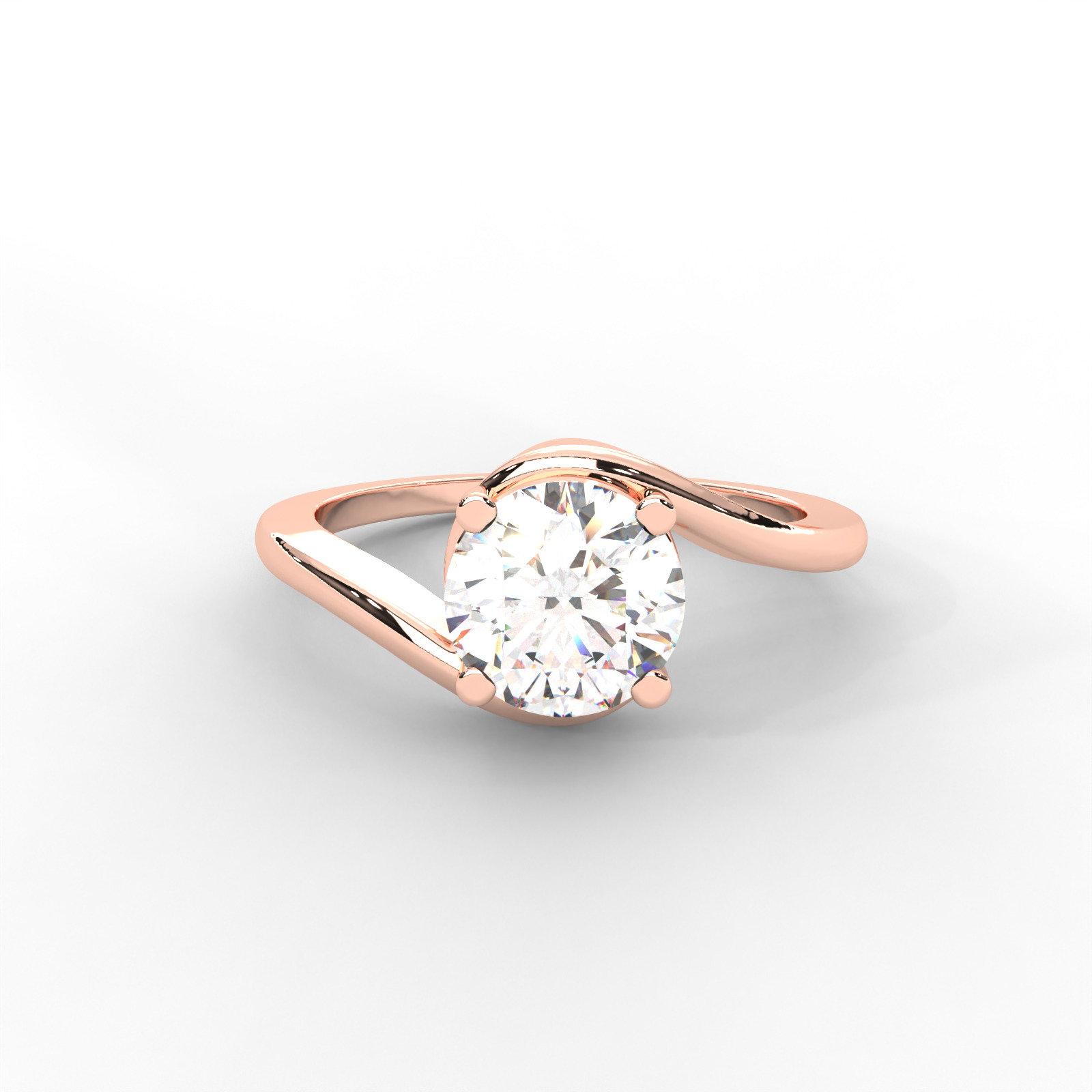 Moissanite Swirl Bypass Solitaire Ring - 1 CARAT 14K White Gold Plated_4