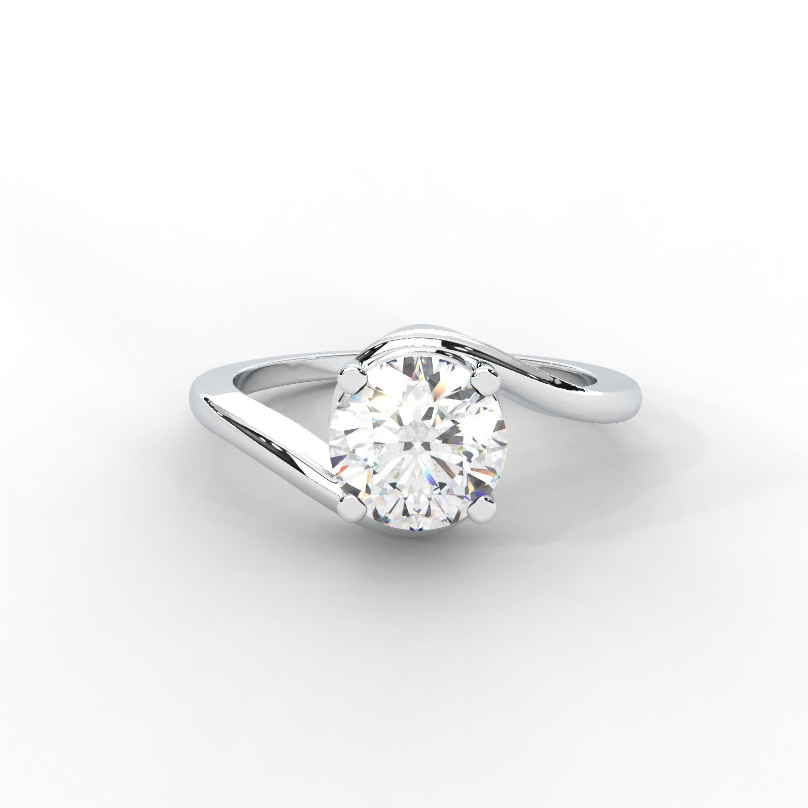 Moissanite Swirl Bypass Solitaire Ring - 1 CARAT 14K White Gold Plated_8