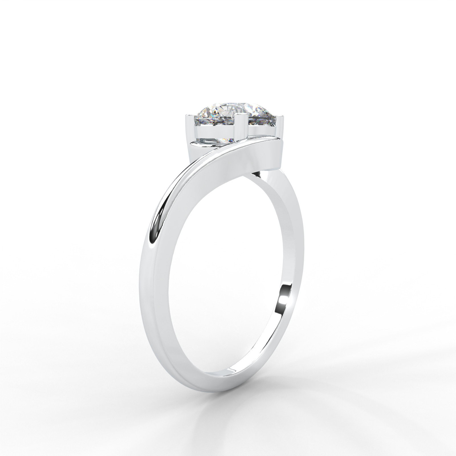 Moissanite Swirl Bypass Solitaire Ring - 1 CARAT 14K White Gold Plated_10