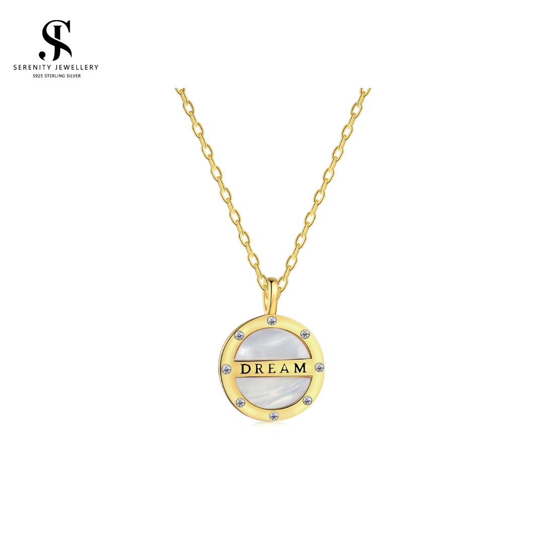 18k Gold Plated Marble Round Rhinestone DREAM Necklace_0