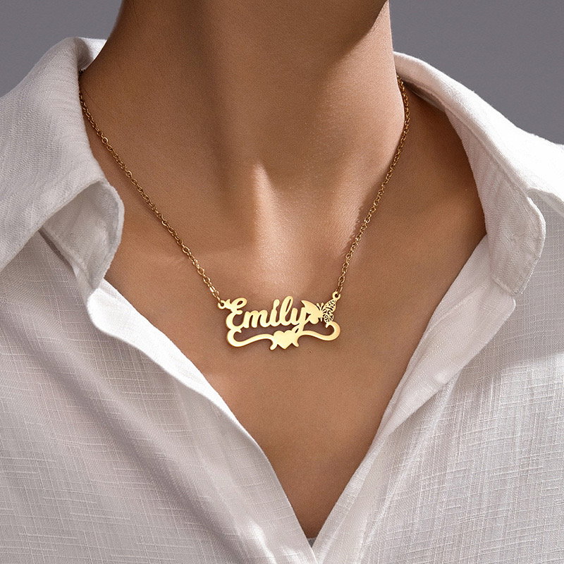 Custom Butterfly Heart Name Necklace_0