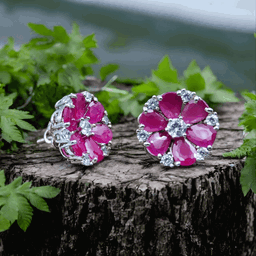 Silver Pink Flower Pendant Set for Women