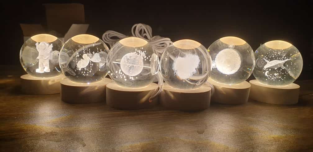 Crystal Ball 🔮 Luminous Lamp with Wooden Base Random Design with Warm Light
