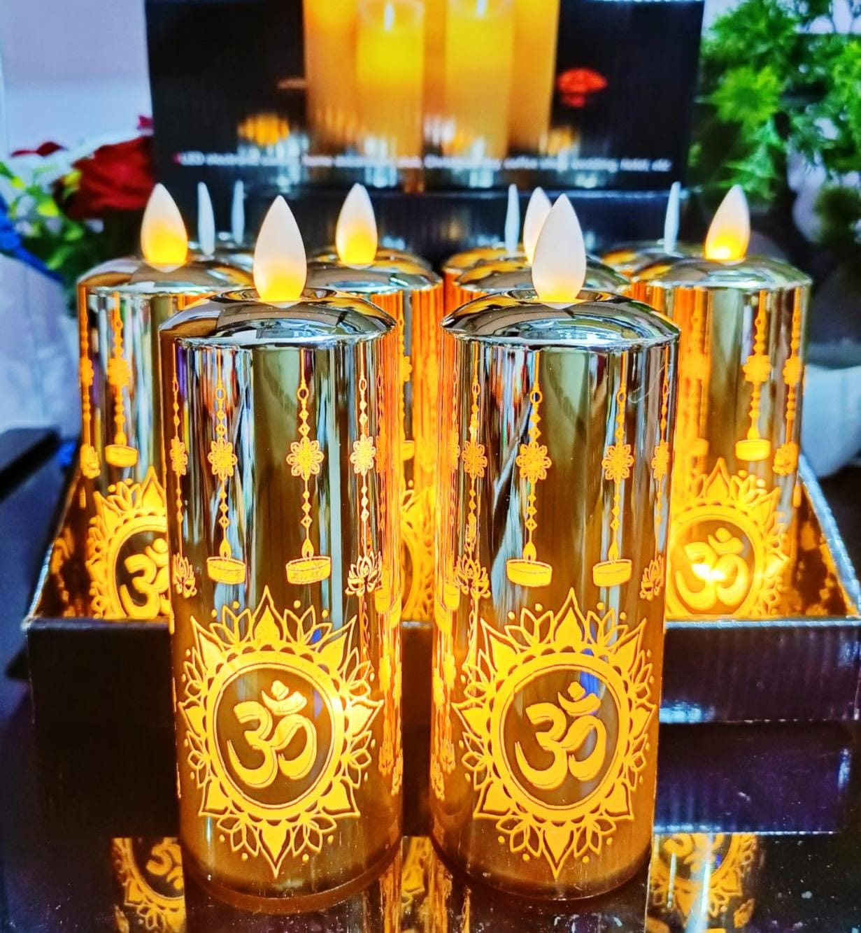 Beautiful Om Printed Flameless Flickering Candle  ( 12 piece Box ) size : 6Inch_0