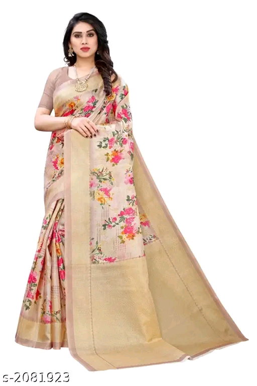 Kanooda Bhagalpuri Art Silk Cream Lace border Saree With Blouse.