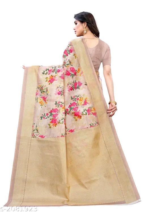 Kanooda Bhagalpuri Art Silk Cream Lace border Saree With Blouse._1