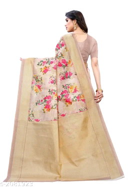 Kanooda Bhagalpuri Art Silk Cream Lace border Saree With Blouse.