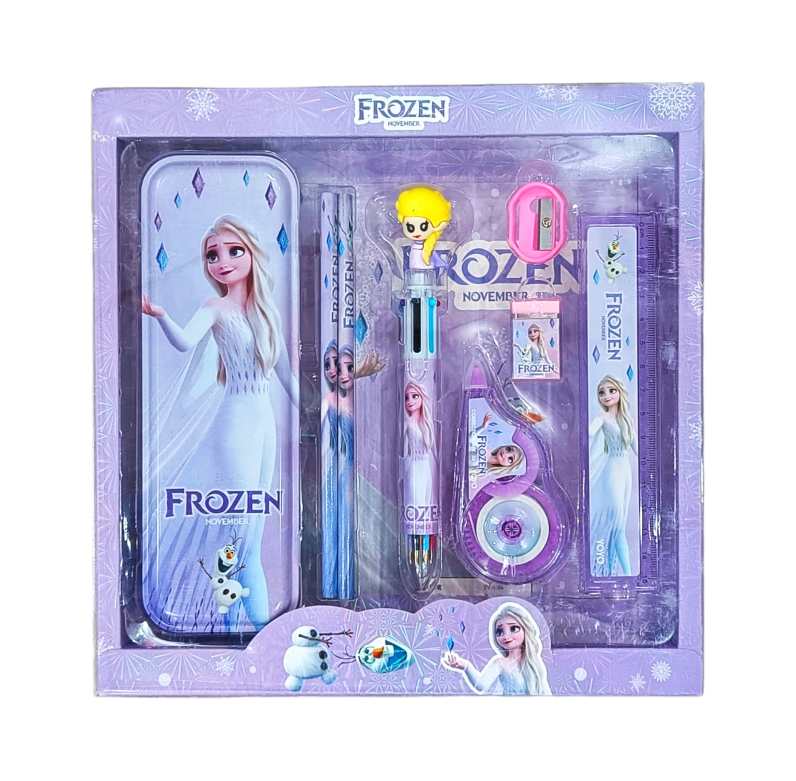 Mix Characters Stationery Gift Pack With Geometry, Correction Tape, 6in1 Pen, 2 Pencil , Scale, Sharpener, Eraser 👆🏻_0