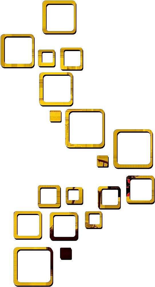 Golden Colour Square ⬜ Mirror Set 🪞 Stickers For Decoration (6 Piece Set)-1 Set_0
