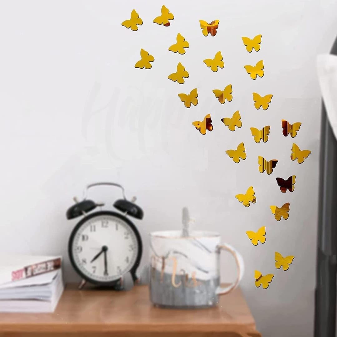 Golden Colour Butterfly 🦋 Mirror 🪞 Stickers For Decoration-(4.5cm*3.6cm)- (20 Piece Set)_1