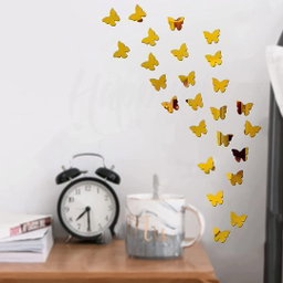 Golden Colour Butterfly 🦋 Mirror 🪞 Stickers For Decoration-(4.5cm*3.6cm)- (20 Piece Set)