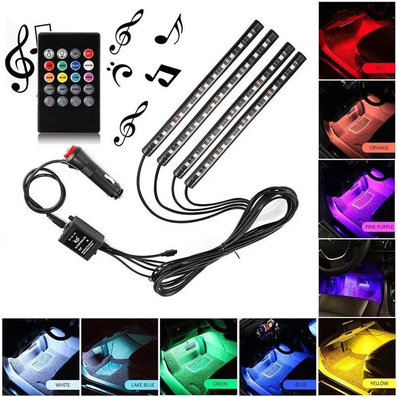Car floor atmosphere light strips with remote