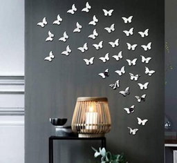 Silver Colour Butterfly 🦋 Mirror 🪞 Stickers For Decoration-(4.5cm*3.6cm)- (20 Piece Set)*