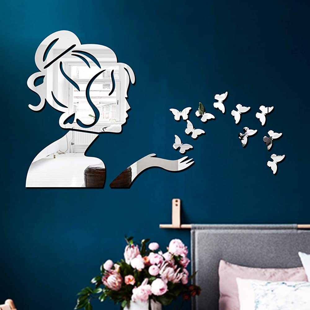 Silver Colour Butterfly 🦋 Mirror 🪞 Stickers For Decoration-(4.5cm*3.6cm)- (20 Piece Set)*_1