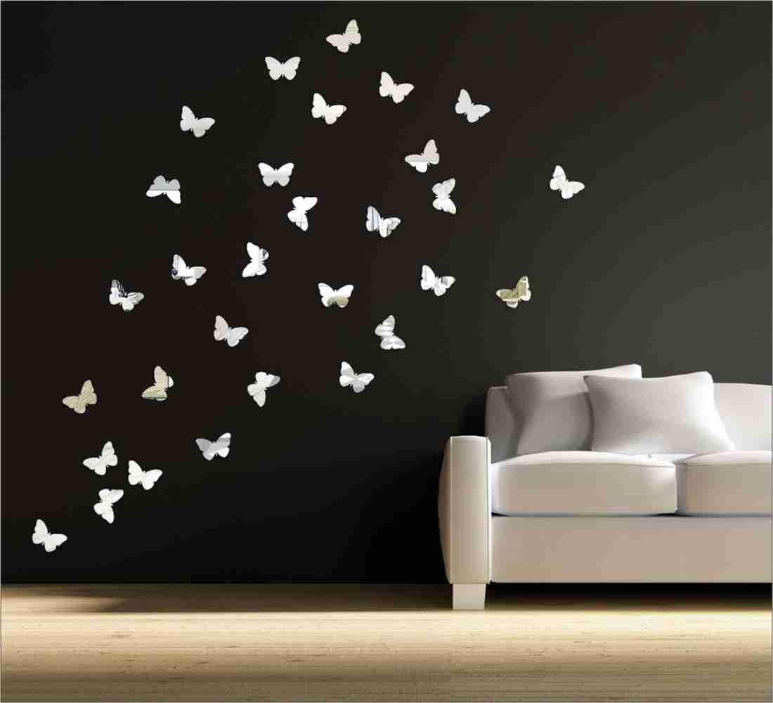 Silver Colour Butterfly 🦋 Mirror 🪞 Stickers For Decoration-(4.5cm*3.6cm)- (20 Piece Set)*_2