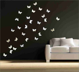 Silver Colour Butterfly 🦋 Mirror 🪞 Stickers For Decoration-(4.5cm*3.6cm)- (20 Piece Set)*