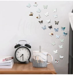 Silver Colour Butterfly 🦋 Mirror 🪞 Stickers For Decoration-(4.5cm*3.6cm)- (20 Piece Set)*