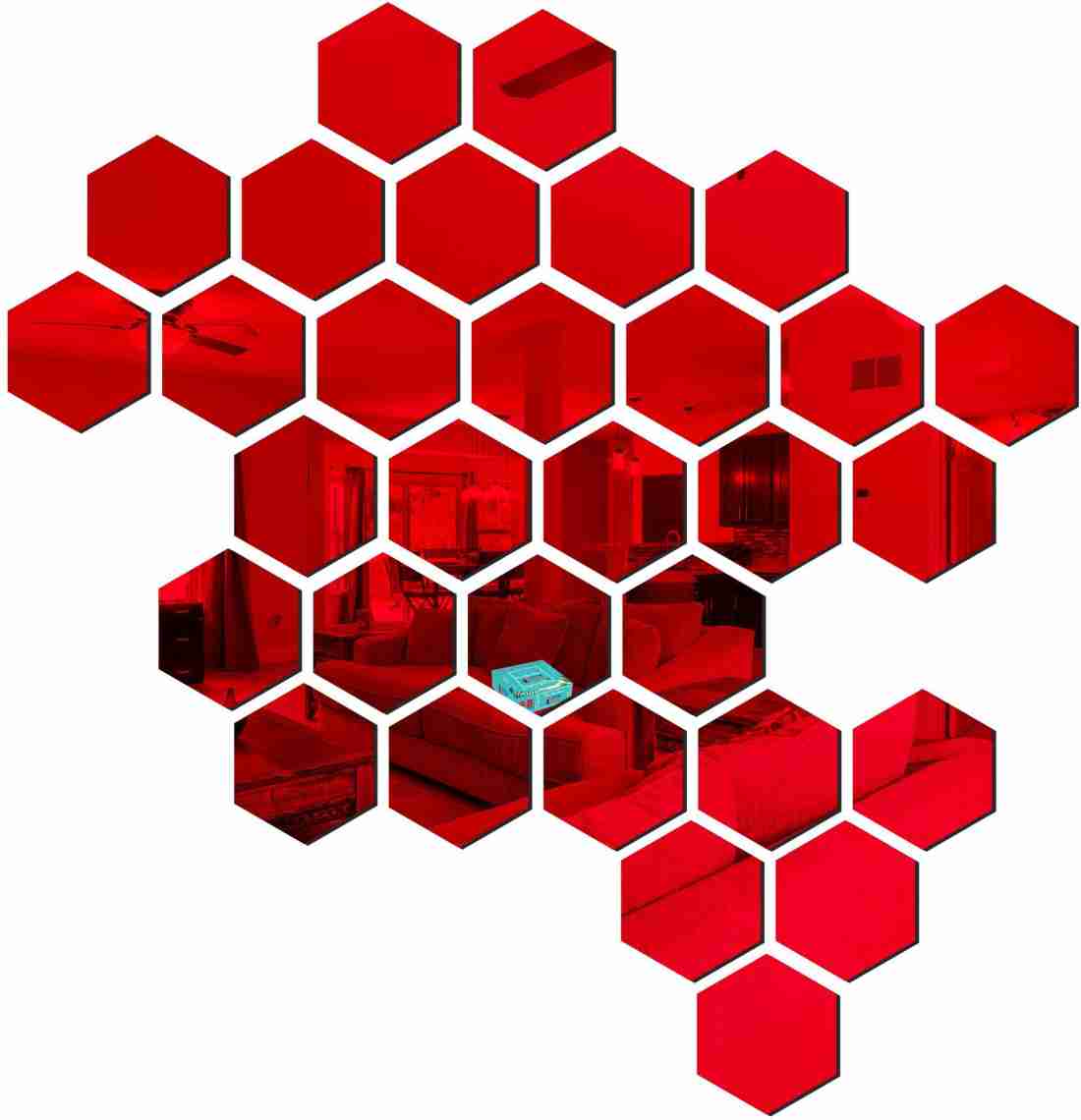 Red Colour Hexagon Mirror 🪞 Stickers For Decoration-(12cm*11cm)- (10 Piece Set)_2