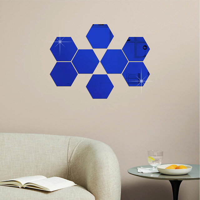 Blue Colour Hexagon Mirror 🪞 Stickers For Decoration-(12cm*11cm)- (10 Piece Set)_0