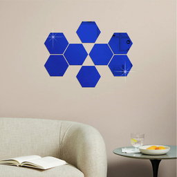 Blue Colour Hexagon Mirror 🪞 Stickers For Decoration-(12cm*11cm)- (10 Piece Set)