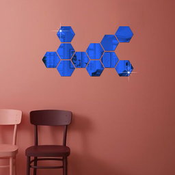 Blue Colour Hexagon Mirror 🪞 Stickers For Decoration-(12cm*11cm)- (10 Piece Set)