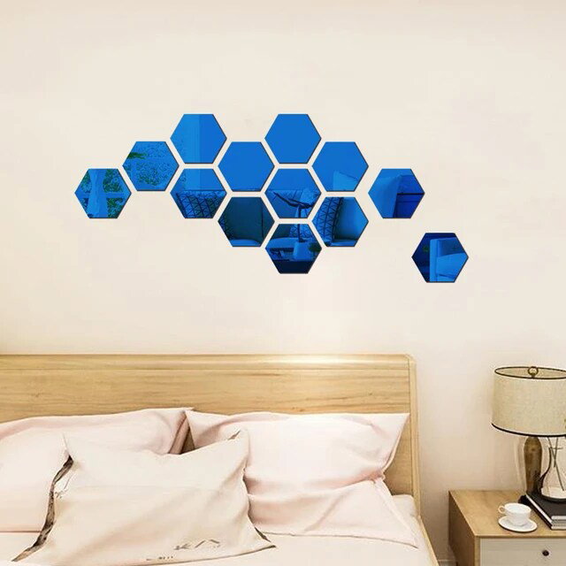 Blue Colour Hexagon Mirror 🪞 Stickers For Decoration-(12cm*11cm)- (10 Piece Set)_2