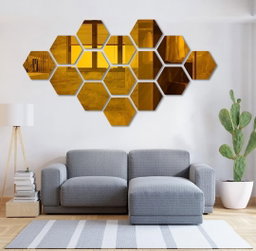 Golden Colour Hexagon Mirror 🪞 Stickers For Decoration-(12cm*11cm)-(10 Piece Set)