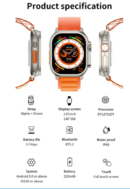 Ultra Smart Watch With 7 Straps & Wireless Charger_3