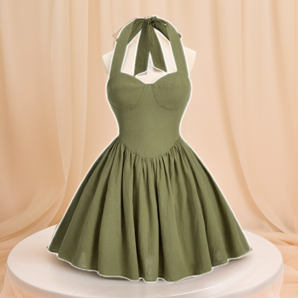 Green Halter Neck Dress_0