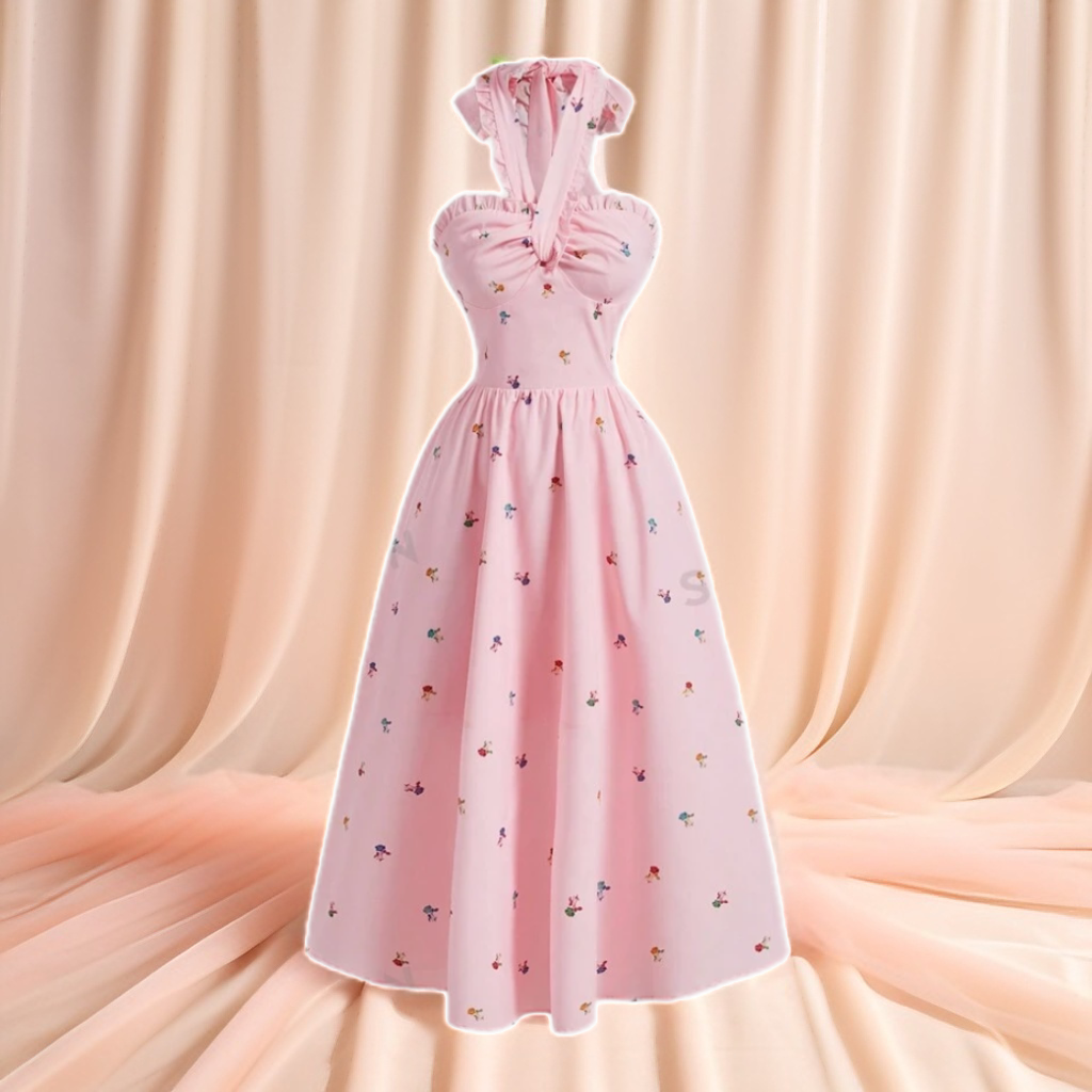 Pink Halter Neck Maxi Dress_0