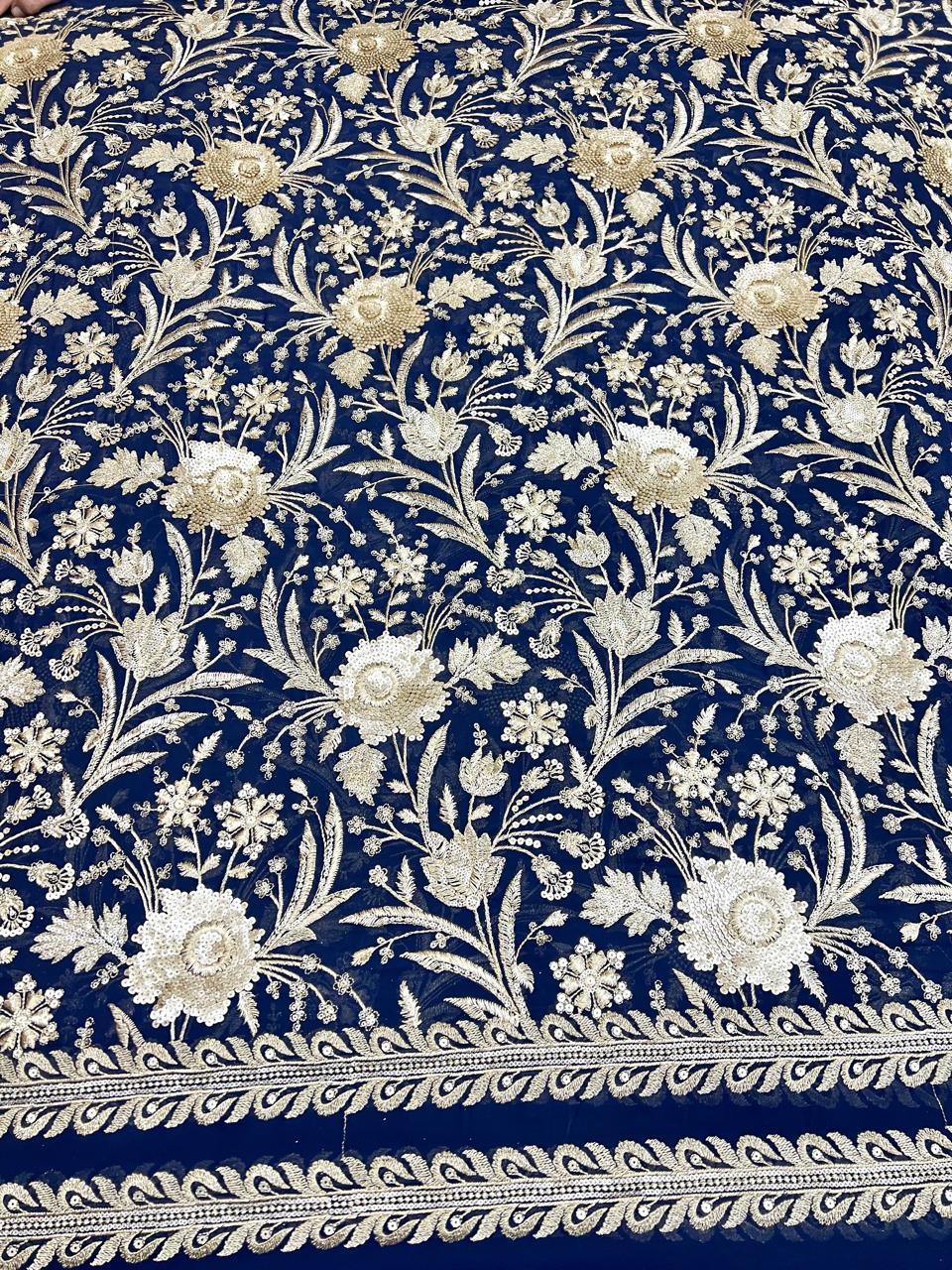 Anant Ambani Inspired Fox Georgette Heavy sequence + Zarri embroidery work fabric 