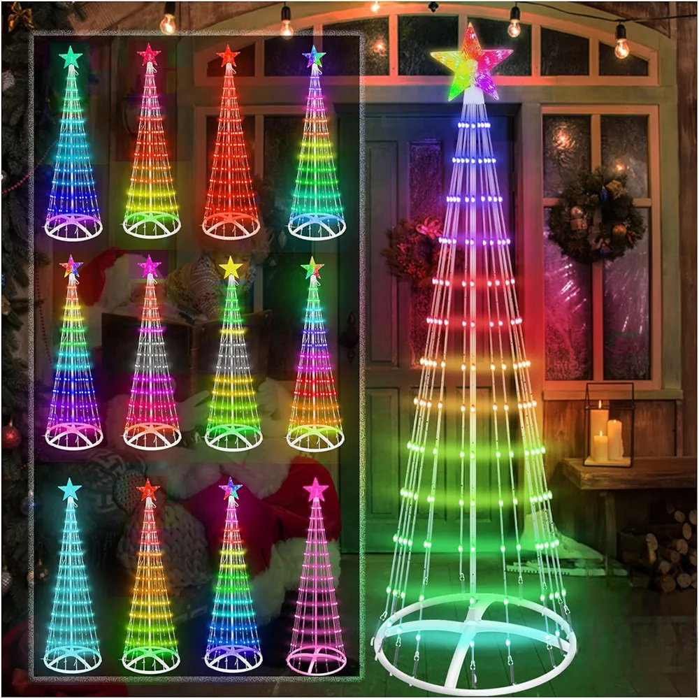Cône de Sapin de Noël lumineux 1,5 mètres pour intérieur et extérieur , 205 LED , décoration extérieure/intérieure, spectacle de lumière pour jardin