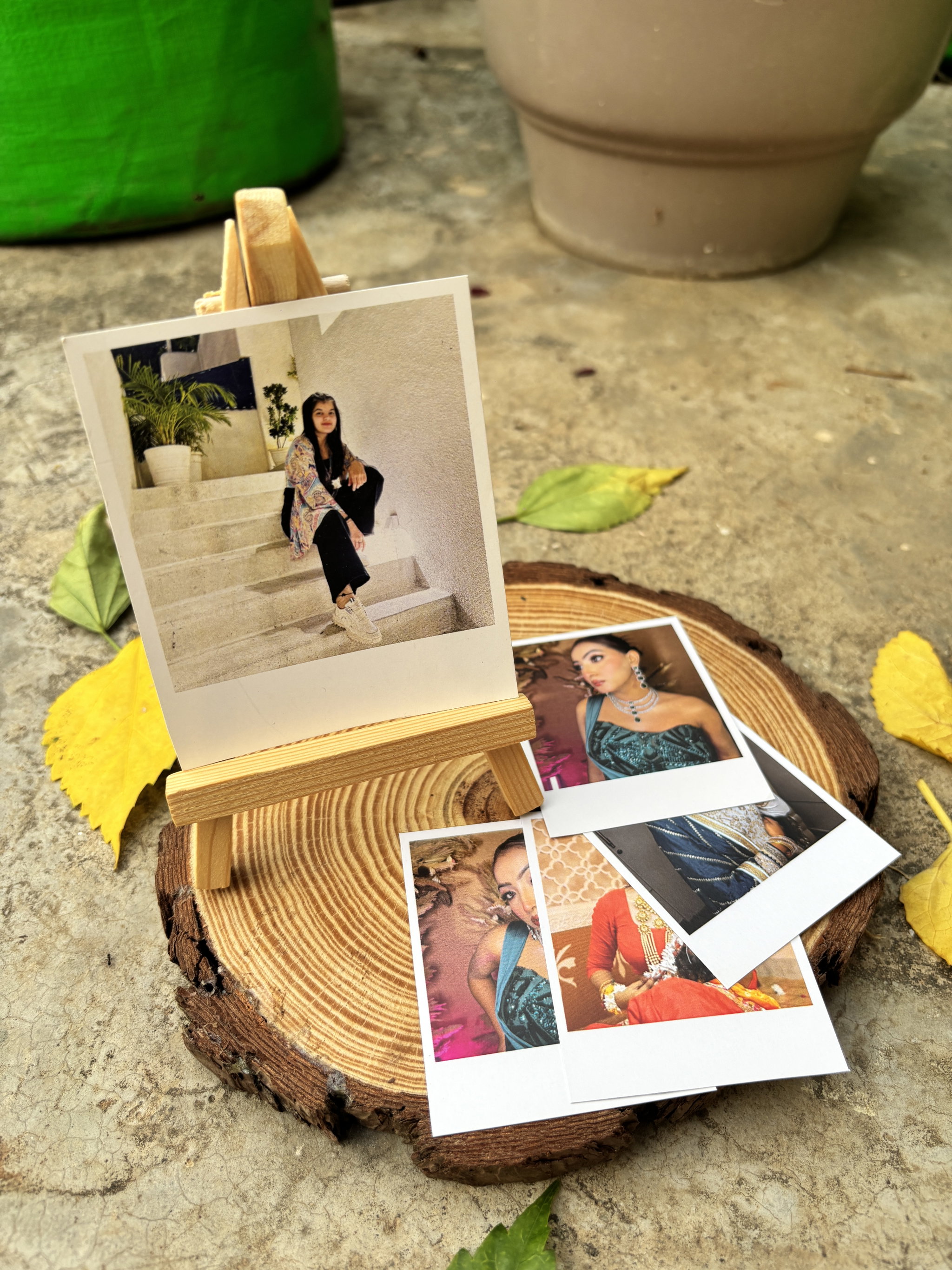 10 big Square Polaroids and 5 Small with Wooden Stand_0