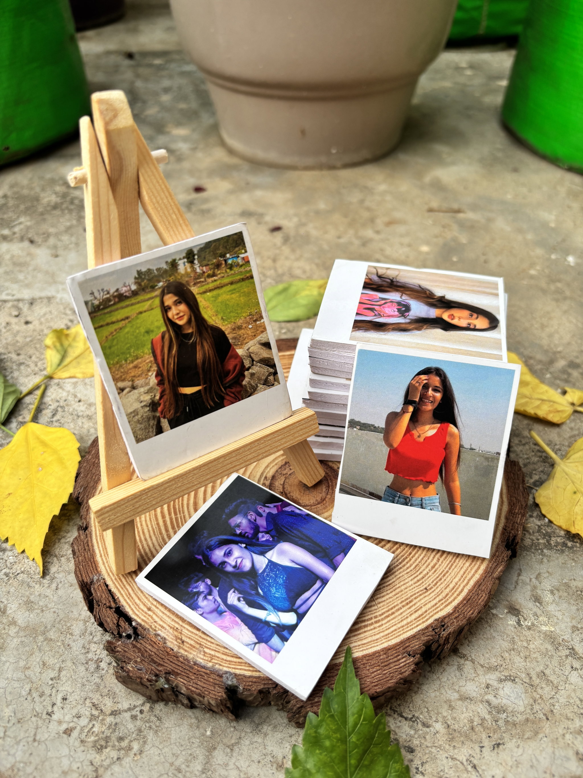 10 Hard Square Polaroids  with  one Wooden Stand_1