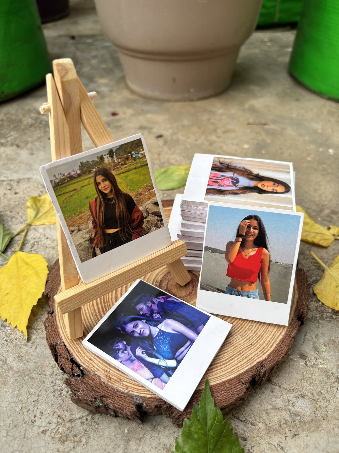 10 Hard Square Polaroids  with  one Wooden Stand