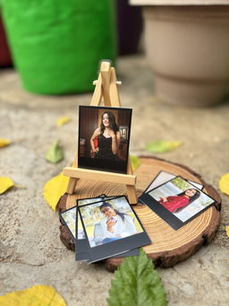 10 Vintage Polaroids with Wooden Stand 